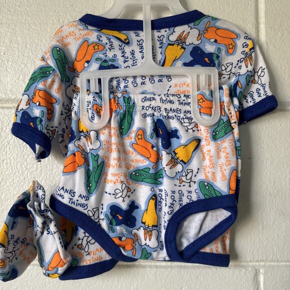 Vintage 80’s-90’s Airplanes 4 Piece Pajama Set Infant Baby Outfit 6-9mo NEW - Picture 3 of 8